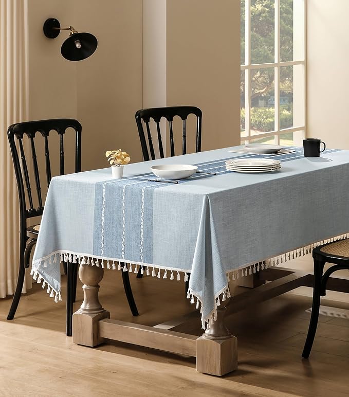ZeeMart Contrast Linen Table Cloth Square Table Cloths 60x60 Inch Blue, Farmhouse Style Heavy Weight Blue Tablecloth, Water Resistant Burlap Tablecloths
