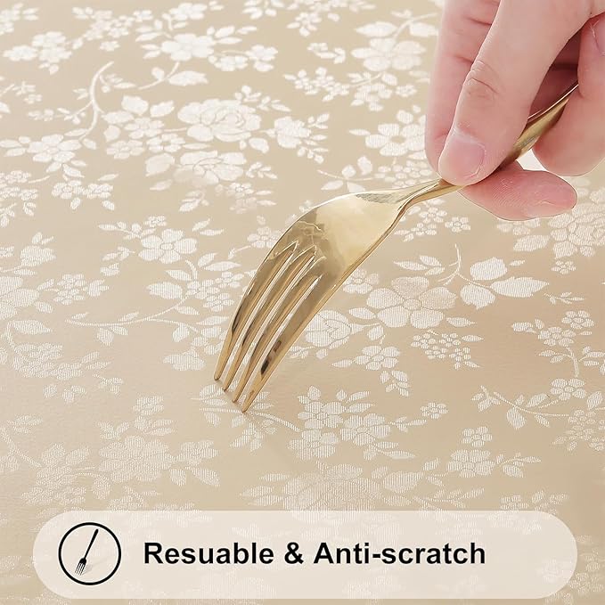 Smiry Rectangle Table Cloth, Waterproof Heavy Duty Vinyl Tablecloths, Wipeable Washable Table Cover for Kitchen and Dining Room (Beige, 60" X 102")