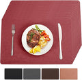 Vinyl Placemats Set of 12 Heat Resistant Easy Clean Non-Slip Place Mats for Dining Table Faux Leather Waterproof Stain Resistant Wipeable Washable PVC Table Mats(12, Red)