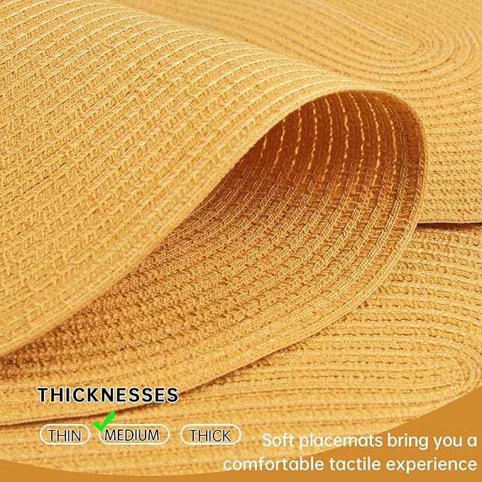 Noctiflorous Oval Braided Placemats Set of 6 Woven 12x18 Inch Non Slip Washable Heat Resistant Place Mats Round Tablemats for Dining Kitchen Party Daily Table Decor Dinner Mats (Solid Yellow, 6)