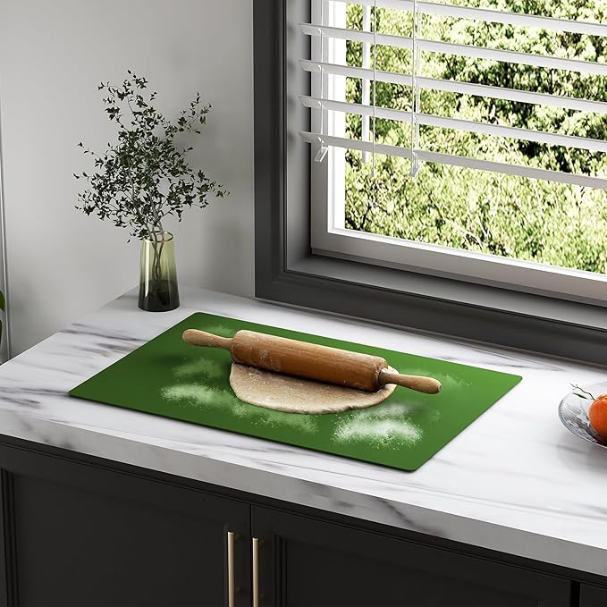 2-Pack Extra Thick Silicone Counter Mats - 24”x16” Large Heat Resistant Kitchen Countertop Protector, Non-Slip Hot Pad Trivet for Air Fryer, Hot Pots & Pans, Coffee Maker(Green)