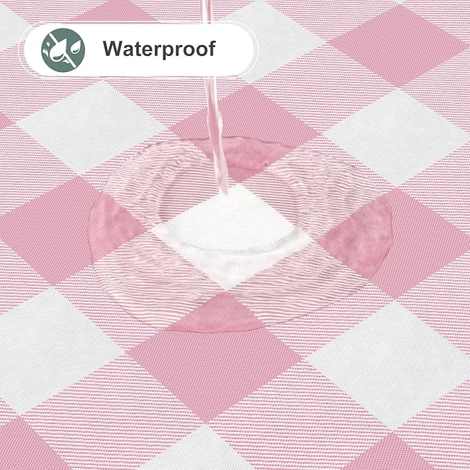 misaya Square Waterproof Vinyl Table Cloth, Buffalo Flannel Backed Tablecloth, Wipeable Plastic Table Cover for Valentine's Day, Dinner, Kitchen, Outdoor (54" x 54", Pink and White)