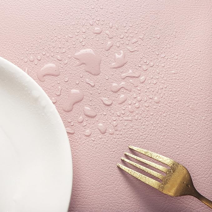 Faux Leather Placemats HeloHo Pink and Grey Table Place Mats Set of 4 Waterproof Oilproof Heat Stain Resistant Washable Wipeable Placemat for Kitchen Dining Table Decoration Indoor Outdoor