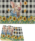 Rustic Pig Placemat Set, Vintage Farmhouse Cute Animal Sunflower Floral Black White Plaid Blue Bowknot Pattern Home Decor Table Mats for Dining Room Kitchen Party (17x12in) x2P