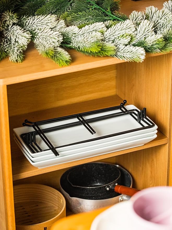Gomakren 3 Tier Serving Trays Stand 14 Inches Serving Platters Rectangular Large Serving Plates for Party Display Set Collapsible Sturdier Rack, Christmas Serving Trays and Platters