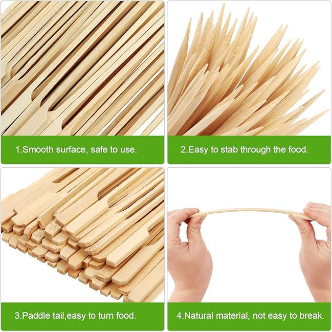 200 PCS Bamboo Skewers for Appetizer, 7 Inch Caramel Candy Apple Sticks, for Drinks, Fruit Kababs, Sausage, Barbecue Snack, Natural Wood Paddle Mini Food Skewer, Cocktail Pick, Charcuterie Accessories