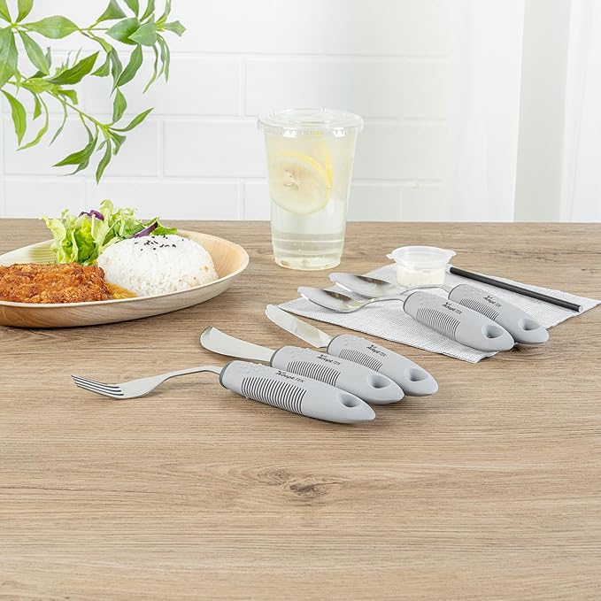 Restaurantware Adaptive Utensils - 1 count Stainless Steel, 9.843 x 5.118 x 1.575 Inches, Ergonomic Eating Aids, Non-Slip Utensil Set for Arthritis, Secure Grip Design, Gray