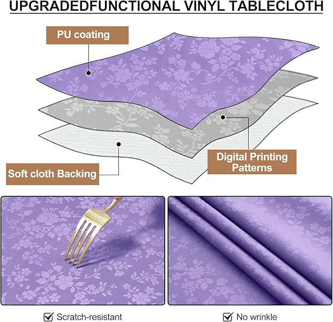 Smiry Square Table Cloth, Waterproof Heavy Duty Vinyl Tablecloths, Wipeable Washable Table Cover for Kitchen and Dining Room (Purple, 54" X 54")