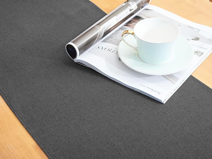 Black Grey Table Runner 13x36 Inches Long, Cotton Linen Farmhouse Style Seasonal Dresser Scarf for Kitchen Dining Coffee Table Parties Wedding Home Decor (13” x 36”, Black Grey)