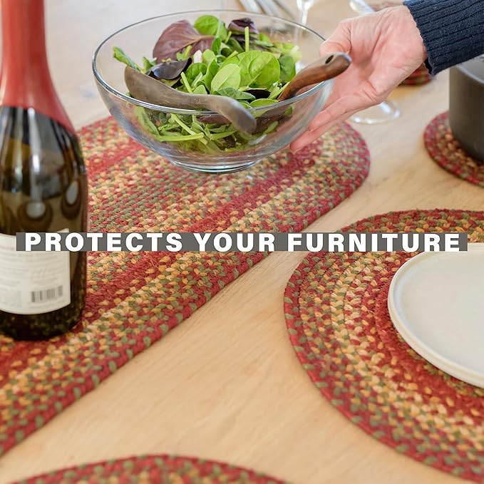 Homespice Cider Barn Oval Table Runner - 11"x36", Red - Handcrafted with Jute - Rich Colors, Easy to Clean, Durable and Protects Furniture