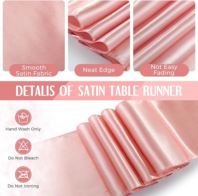 Breling 8 Pack White and Rose Gold Disposable Plastic Tablecloths and Satin Table Runner Set, 54 x 108 Inch Tablecloth, 12 x 108 Inch Table Runners for Wedding Graduation Birthday Baby Shower New Year