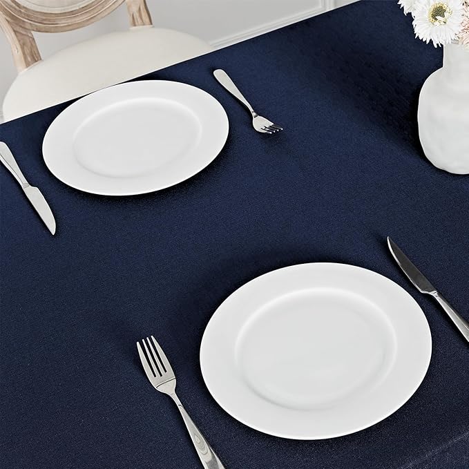 Rectangle Tablecloth Waterproof 52x70 inch Linen Textured Table Cloth Stain and Wrinkle Resistant Washable, Decorative Fabric Table Cover for Dining, Party and Camping, Navy Blue