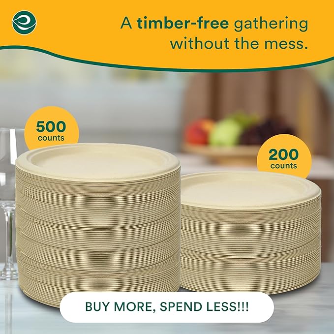 ECO SOUL Compostable 9 Inch(1000-Pack) Biodegradable Heavy-Duty Disposable Eco-Friendly Paper Plates for Dinner & Parties, Wedding, Event