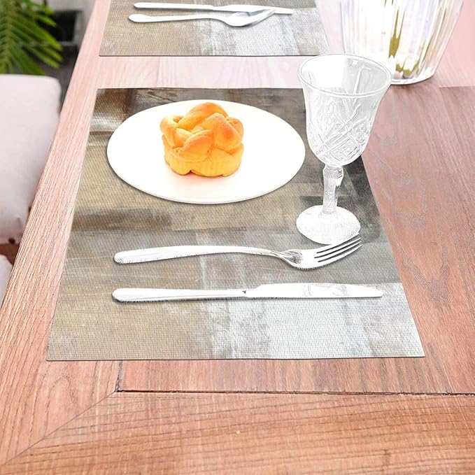 Placemats Set of 6 Taupe Grey Brown Place Mats Beige Ombre Modern Rustic Woven Table Mats Washable Abstract Art Print PVC Placemat for Dining Kitchen Decor Indoor Outdoor, 12 x 18 Inch
