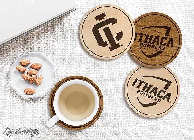 LazerEdge Ithaca Bombers Wooden Coaster Set - Cherry Wood - Officially Licensed Product - 4-Pack