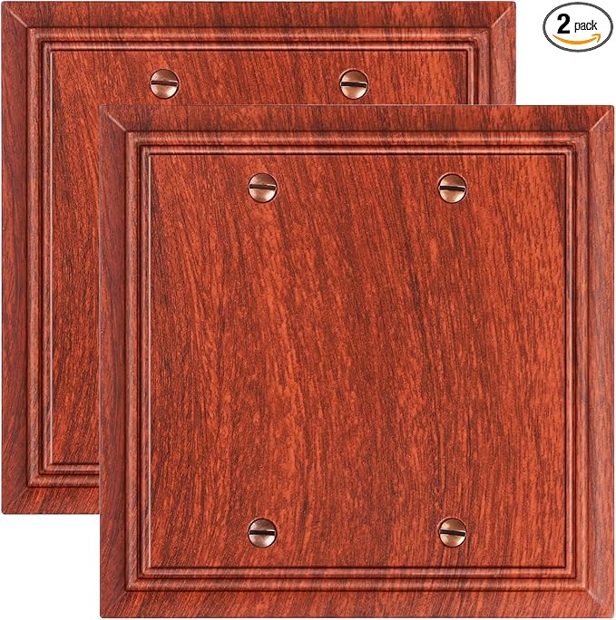 2-Pack Double Blank Wall Plate, Durable Natural Bamboo Fiber Wall Plate Cover,Wood Grain 1 Gang Wall Plate for Unused Outlets/Switches