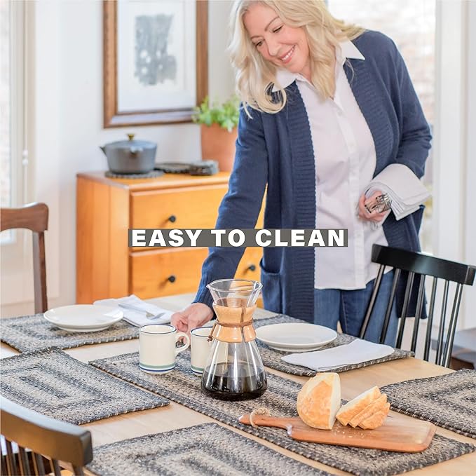 Homespice Flint Hill Dining Placemats, Warm Primitive Decor, Set of 6, Grey - 13x19 Rectangle Table Mats - Vibrant Colors, Durable, Easy to Clean and Protects Furniture
