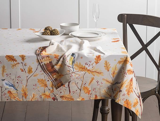 Maison d' Hermine Table Cloth Square Table 100% Cotton 60 x 60 Inches Fall Tablecloth Reusable Everyday Use for Thanksgiving Christmas Decorations Dining Farmhouse Party (Oak Leaves)