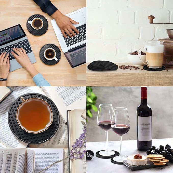 Eccliy 84 Pack Silicone Coasters for Drinks Nonslip Silicone Drink Coasters Cold Hot Heat Resistant for Table Tabletop Coffee Bar (Black)