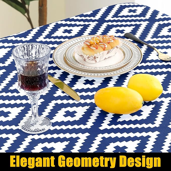 Smiry Rectangle Table Cloth Cover, Waterproof Elastic Fitted Picnic Tablecloth for 6 Foot Tables, Wipeable Flannel Backed Vinyl Tablecloths for Camping, Dining, Outdoor (Navy, 30" x 72")