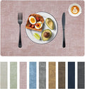 Placemats Set of 6 Faux Leather Heat Resistant Tables Mats Waterproof Oilproof Wipeable Reversible Anti-Slip Place Mats for Kitchen/Dining/Party/Outdoor 11.8" x 16.9", Pink
