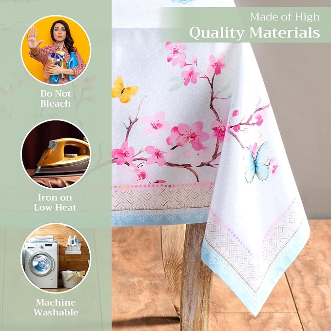 Maison d' Hermine Table Cloth Rectangle Table 100% Cotton 54 x 72 Inches Tablecloth Reusable Decorative for Dining Room Farmhouse Home Valentines Day Decorations Spring Summer - Blossoms in Spring