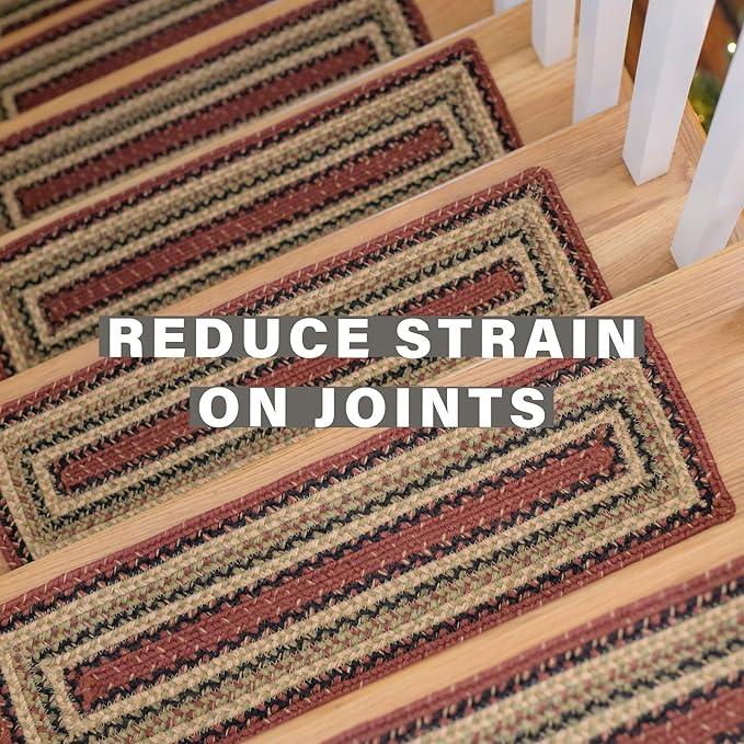 Homespice Highland Jute Braided Staircase Step Treads, Country Lodge Decor, Set of 13, Multicolor 8x28 Oval Rug for Stairs - Easy to Clean, Tightly Stitched and Durable