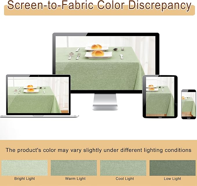 JIUZHEN Rectangle Table Cloth 54 x 108 Inch, Faux Linen Farmhouse Tablecloth Wrinkle and Stain Resistant Decorative Fabric Table Cover for Kitchen, Dining Room, Parties and Camping, Sage Green
