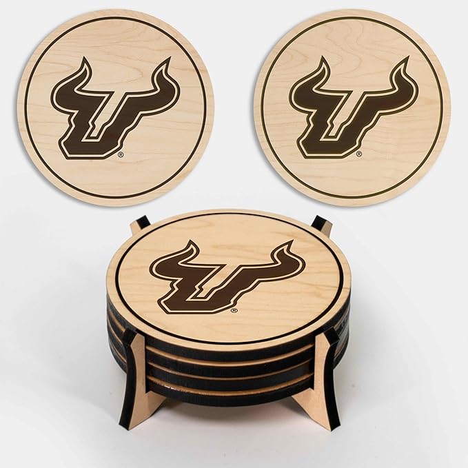 LazerEdge South Florida Bulls Wooden Coaster Set - Maple Wood - Officially Licensed Product - 4-Pack