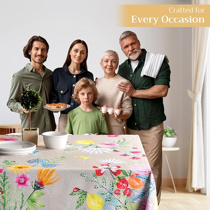 Maison d' Hermine Table Cloth Rectangle Table 100% Cotton 70 x 90 Inches Tablecloth Reusable Decorative for Dining Room Farmhouse Home Valentines Day Decorations Spring Summer - Jardin D'Ete - Fog