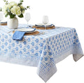 ATOSII Padma Blue 100% Cotton Rectangle Summer Tablecloth, Indian Block Print Floral Table Cloth I Dining Parties Weddings Outdoors Holidays 60 X 90 Inches, 6 Seater I Grandmillennial Farmhouse Boho