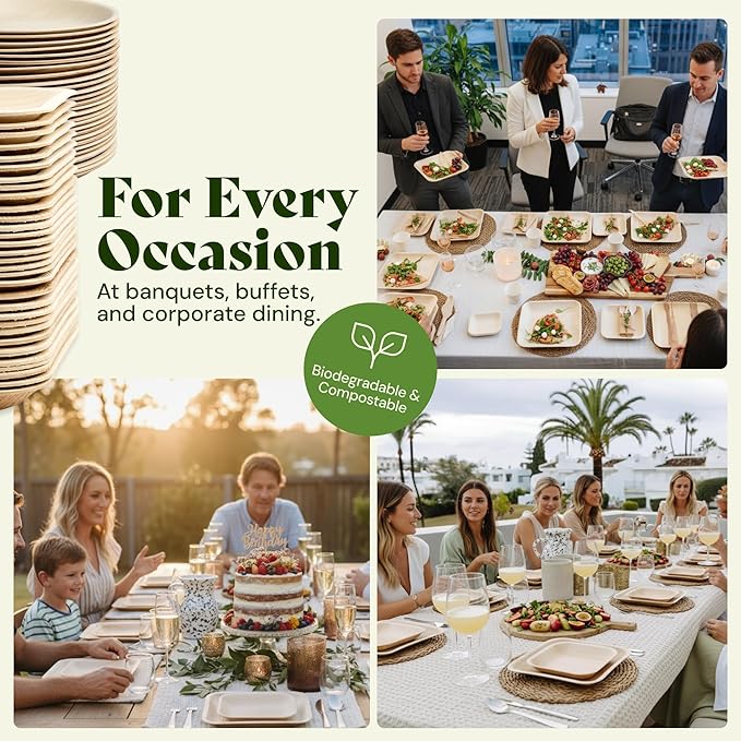 Chic Leaf Compostable Palm Leaf Plates & Cups Set - 10 In & 7 In Pack of 45, Natural - Biodegradable Tableware & Disposable Plates & Cups - Durable Bamboo Utensils, Valentine's Romantic Table Setting