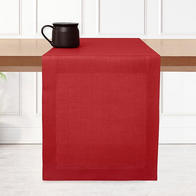 D'Moksha Homes Linen Table Runner 60 Inches - 100% Pure Linen Bright Red Table Runner 14 x 60 Inch for Coffee Tables, Dresser, Valentines, Spring, Easter - Machine Washable