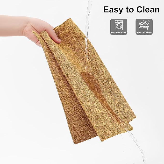 Homaxy Cloths Placemats for Dining Table Set of 8, Heat Resistant Washable Cotton Linen Blend Table Mats, Easy to Clean Place Mats for Indoor Outdoor Party Kitchen Decoration, 13" x 19", Amber