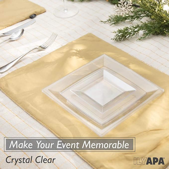 Ilyapa 50 Pack 4 Inch Disposable Dessert Plates, Plastic Clear Party Sets for 50 Guests, Clear Appetizer, Cake Plates 4", Party & Dinner Accessories, Square