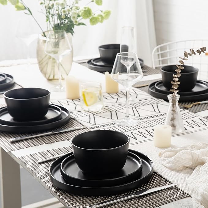 AmorArc Ceramic Dinnerware Sets for 6, Modern Flat Stoneware Plates and Bowls Sets,Chip and Crack Resistant | Dishwasher & Microwave Safe Dishes Set,Scratch Resistant- Service for 6 (18pc)