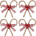 Park Designs Candy Cane Napkin Ring Set of 4 | Rustic Burlap Holiday Napkin Holders with Red Gingham Bow & Festive Bells | 3" H x 3.25" W x 2.5" D | Farmhouse Christmas Table Decor