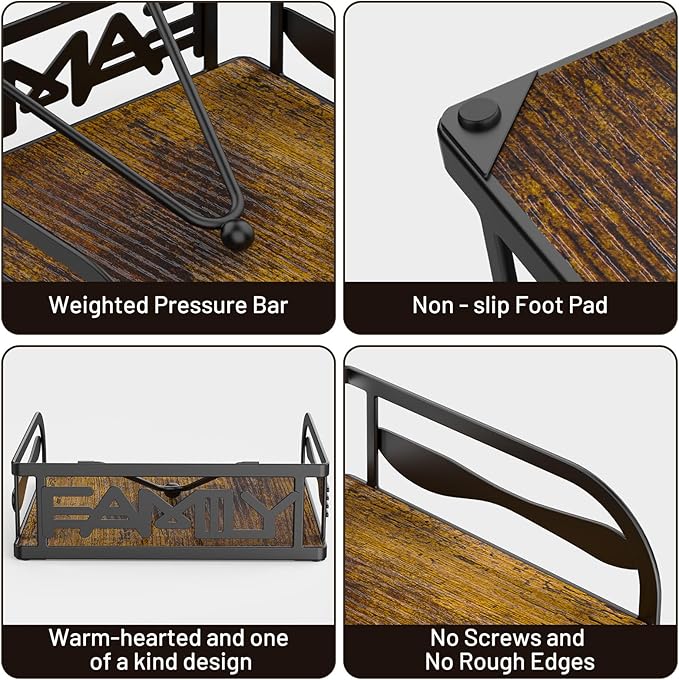 Napkin Holder for Table, Flat Napkin Holders with Weighted Arm, Wooden Kitchen Napkin Dispenser for Kitchen & Outdoor Dining Cocktail Picnic Bar Room Party Decor,Torched Wood and Black