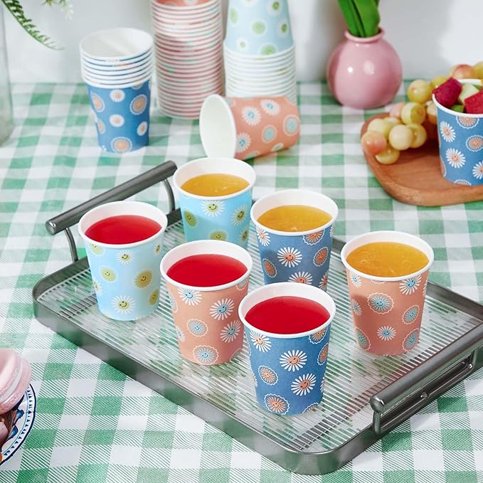 SIUQ [600 Pack 5 oz Paper Cups, Disposable Bathroom Cups, Small Mouthwash Cups, Hot/Cold Beverage Drinking Mini Cup for Party, Picnic, BBQ, Travel (Daisy)