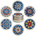 Mandala Non-Slip Silicone Coasters, 4-Pack Double-Sided Absorbent Cup Mats for Hot & Cold Drinks, Scratch & Water Ring Protection for Wood Tables, Home Office Bar Use (6PC Wanda La)