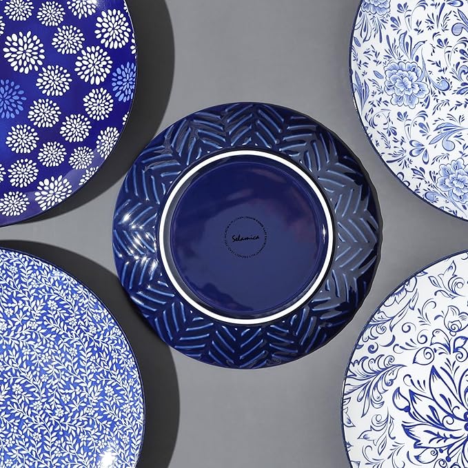 Selamica Ceramic Dinner Plates set of 4, 10.5 Inch Ceramic Plates for Kitchen, Large Serving Plates for Pasta Salad Steak, Microwave Dishwasher Safe, Blue