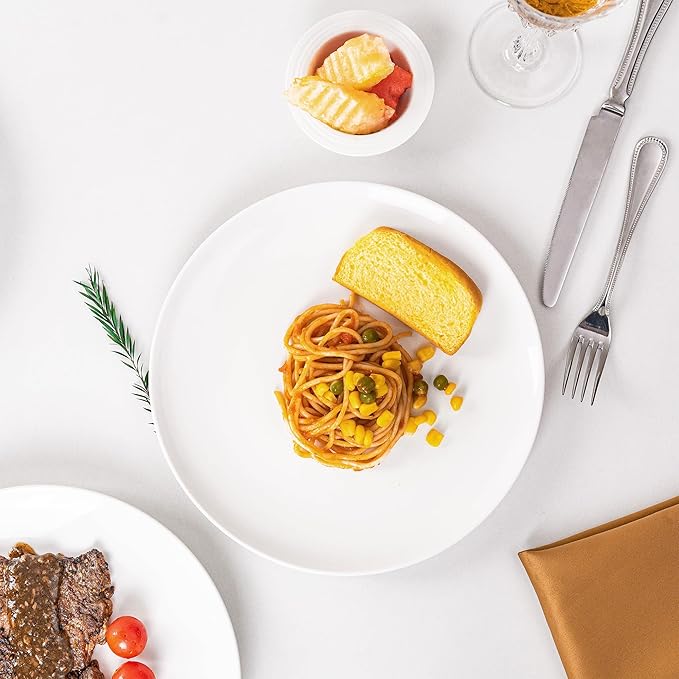 White Dinner Plates Set of 6, 10 Inch Ceramic Plates – White Porcelain Dinner Plates for Kitchen, Serving & Everyday Use, Microwave & Dishwasher Safe