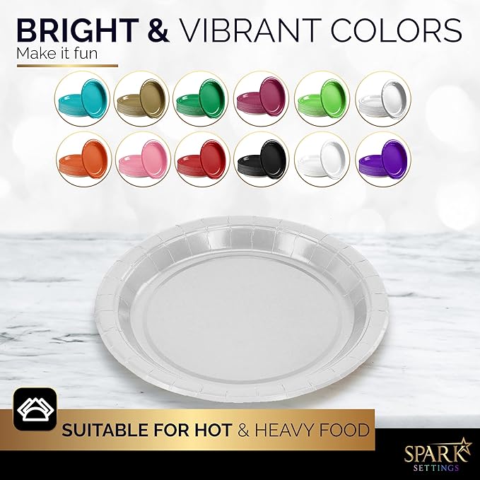 Disposable Paper Plates Silver, 7 Inch Paper Dessert Plates, Strong and Sturdy Disposable Plate for Party, Dinner, Holiday, Picnic, or Travel Party Plate, Pack of 50
