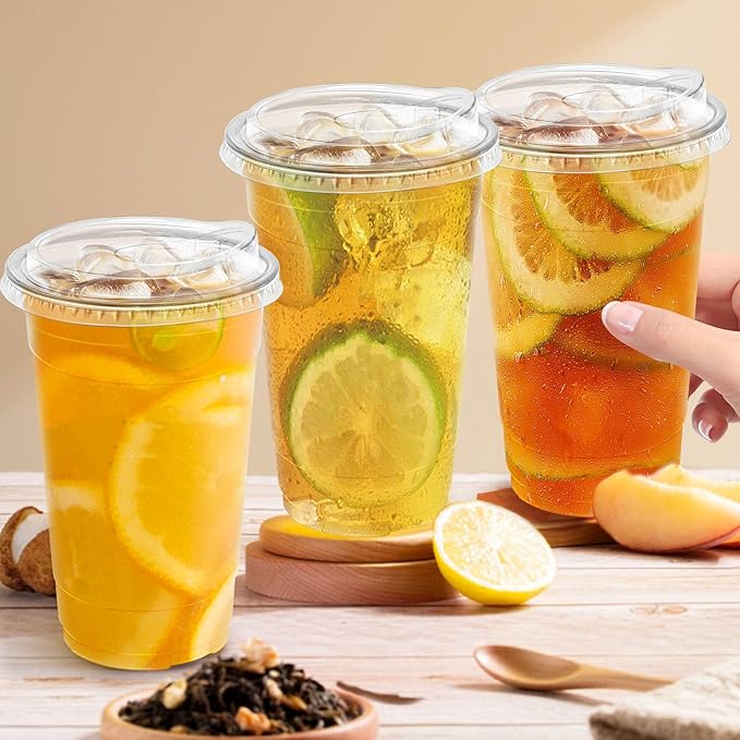 24 oz 50 Pack Clear Plastic Cups with Lids, Sturdy Iced Coffee Cups with Sip Lids, Disposable Food Safe Smoothie Cup for Cold Drinks, Juice, Milkshake