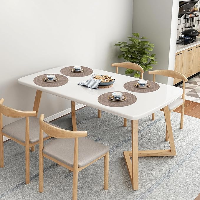 Homaxy Round Faux Leather Placemats and Coasters, Washable Dual-Side Table Mats, Wipeable Heat-Resistant Dining Place Mats for Outdoor and Indoor, Set of 6, Diameter 13 and 3.93 inch, Light Brown