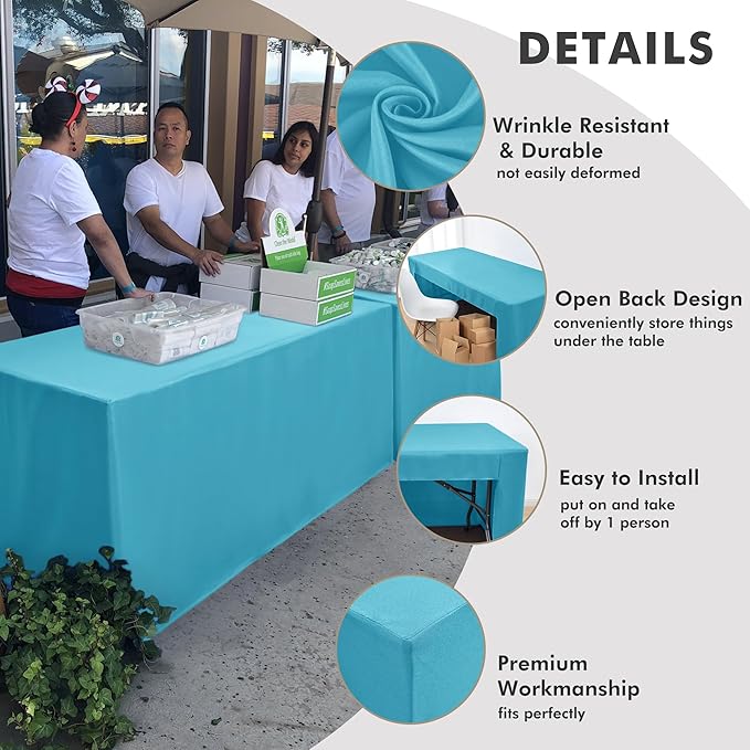 Nasitos 2 Pack Fitted Tablecloth for 4 Foot Tables-Teal Open Back Folding Table Cover Washable and Wrinkle Resistant Table Cloth for Trade Show, Book Fair, Career Fair, Convention, Events