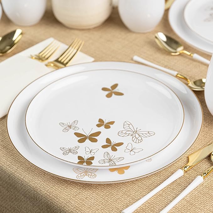 PLASTICPRO [30 Pack 8.6 Plastic Party Plates Edge Collection Premium heavyweight Elegant Disposable Tableware Dishes Butterfly Collection