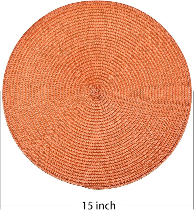 AHHFSMEI Round Braided Placemats 15 Inch Round Table Mats for Dining Tables Natural Woven Heat Resistant Place mats Set of 8 (Orange,8)