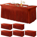 Wish Care 6 Pack Rust Spandex Table Clothes for 8 Foot Rectangle Tables, 8FT Wrinkle Free Fitted Tablecloths Ruffles Design Table Cloth for Party, Banquet, Wedding and Events