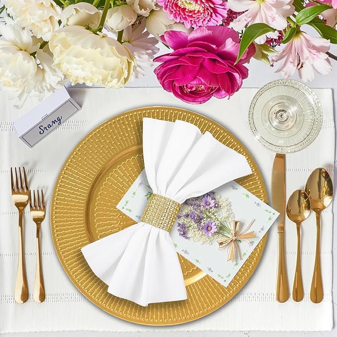 PROY 50 Pcs Gold Charger Plates Bulk, 13 Inch Beaded Gold Chargers for Dinner Plates Plastic Reusable Round Charger Platters for Table Setting, Wedding, Party, Event